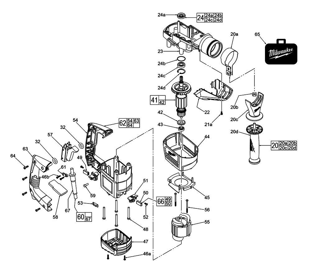 Fig-0 Diagram and Parts List for 5317-59A C86A Milwaukee Hammer Drill