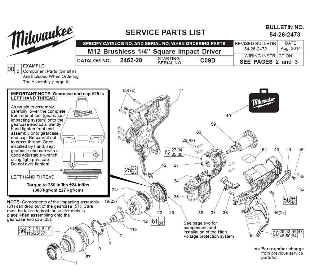 Fig-0 Diagram and Parts List for 2452-22 C09D Milwaukee Impact Driver