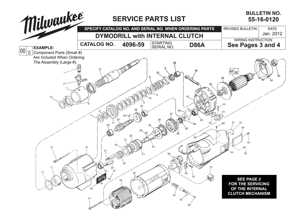 Fig-0 Diagram and Parts List for 4096-59 D86A Milwaukee Drill