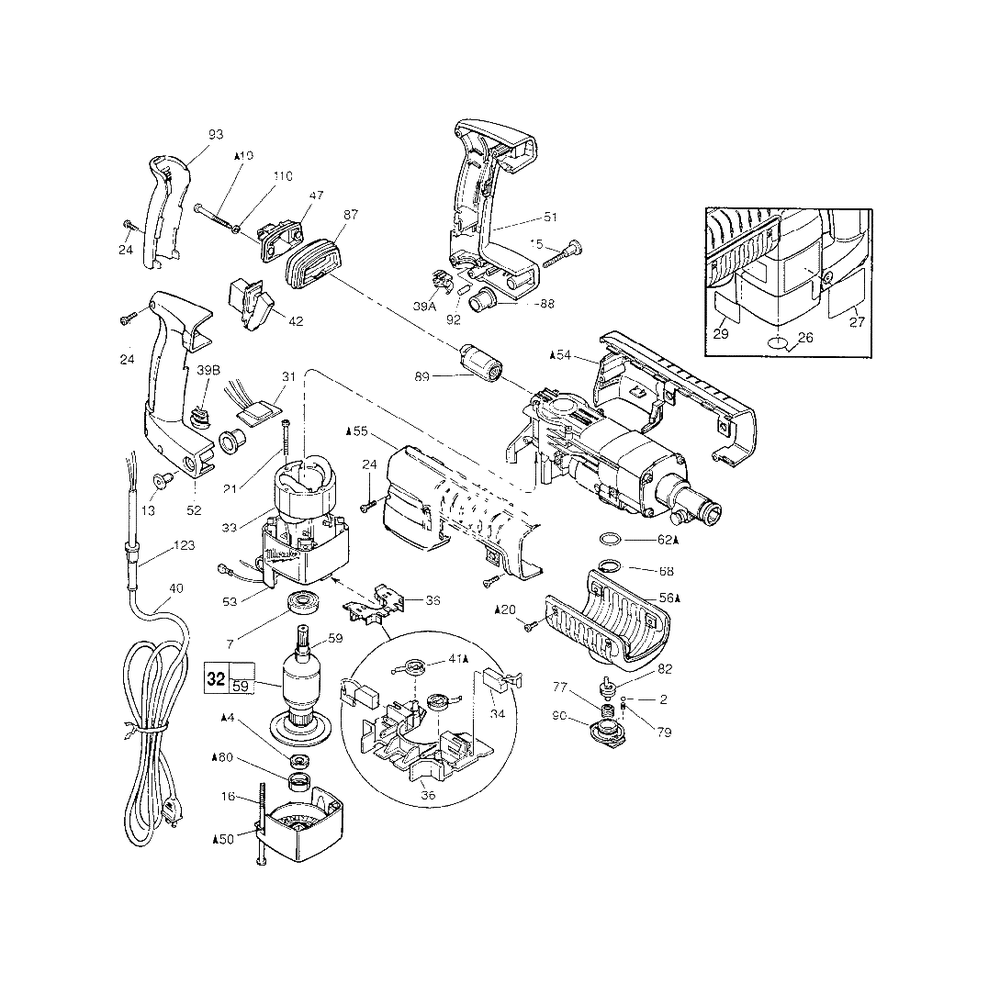 1-1/2-Inch Thunderbolt Rotary Hammer Part 1 Diagram and Parts List for 5316-21 845A Milwaukee Hammer Drill