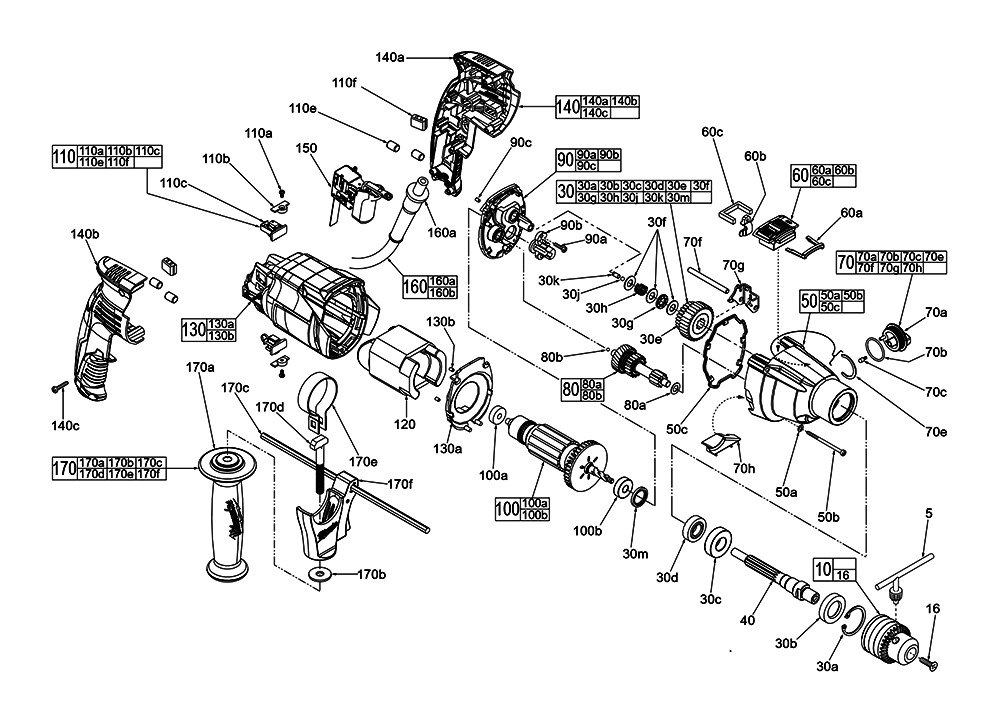 Fig-0 Diagram and Parts List for 5378-59 E29A Milwaukee Electric Drill