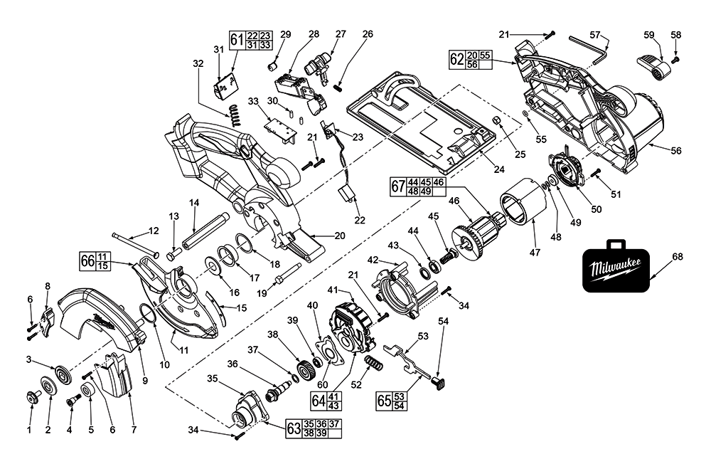 Fig-0 Diagram and Parts List for 2682-059 D70A Milwaukee Saw