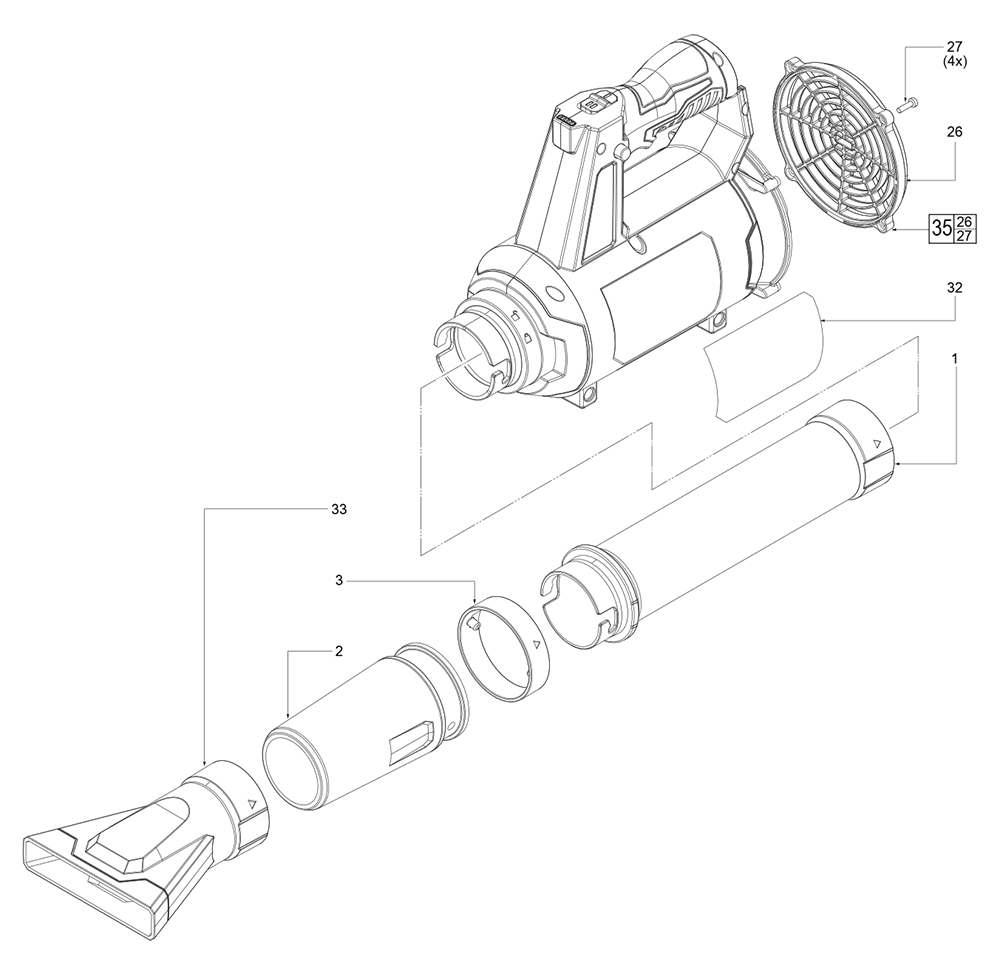 Fig-0 Diagram and Parts List for 0852-20 M16A Milwaukee Leaf Blower / Vacuum