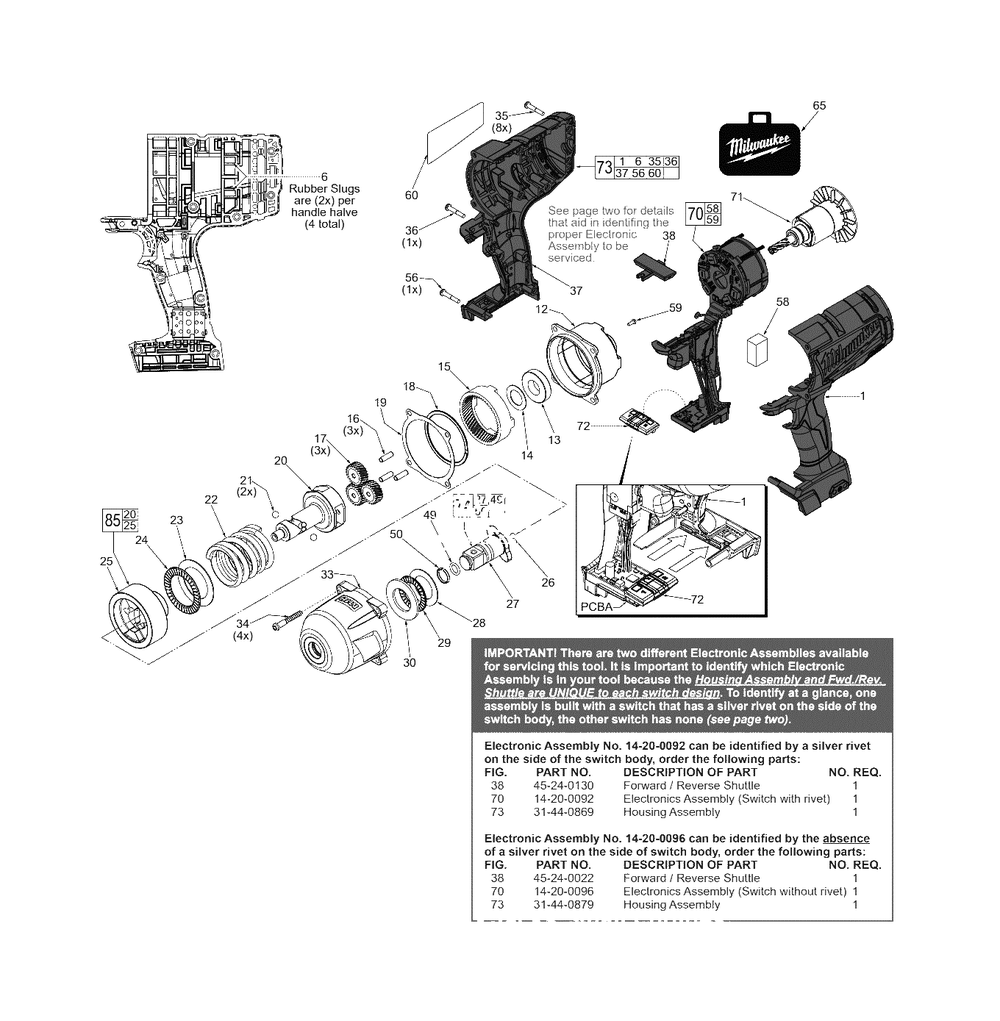Page 1 Diagram and Parts List for 2764-20 F43C Milwaukee Wrench
