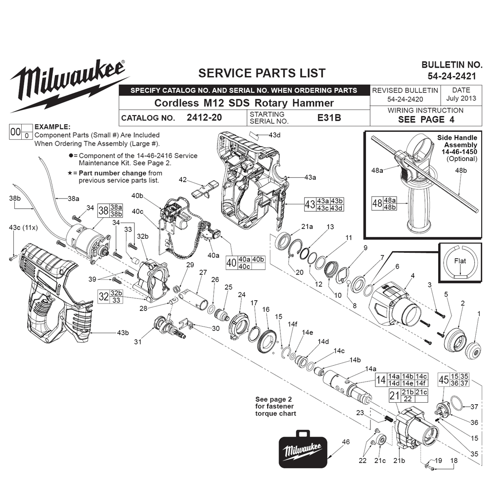 Fig-0 Diagram and Parts List for 2412-20 E31B Milwaukee Hammer Drill