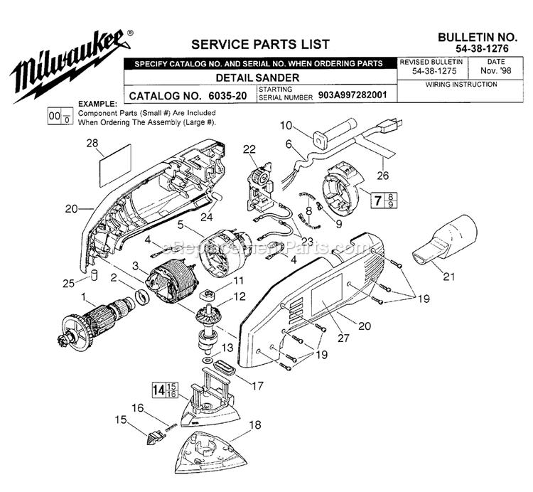 Page A Diagram and Parts List for 6035-20 903A Milwaukee Sander Grinder