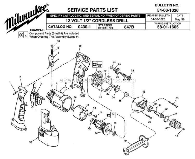 Page A Diagram and Parts List for 0430-1 847B Milwaukee Electric Drill