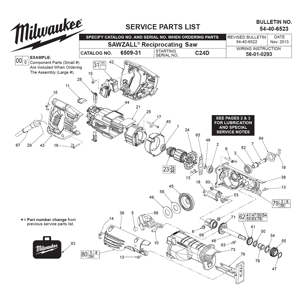 Fig-0 Diagram and Parts List for 6509-31 C24D Milwaukee Reciprocating Saw