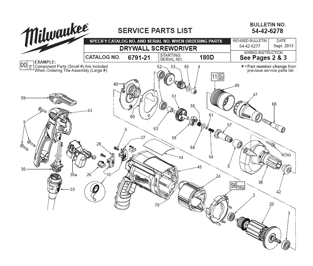 Fig-0 Diagram and Parts List for 6791-21 180D Milwaukee Electric Drill