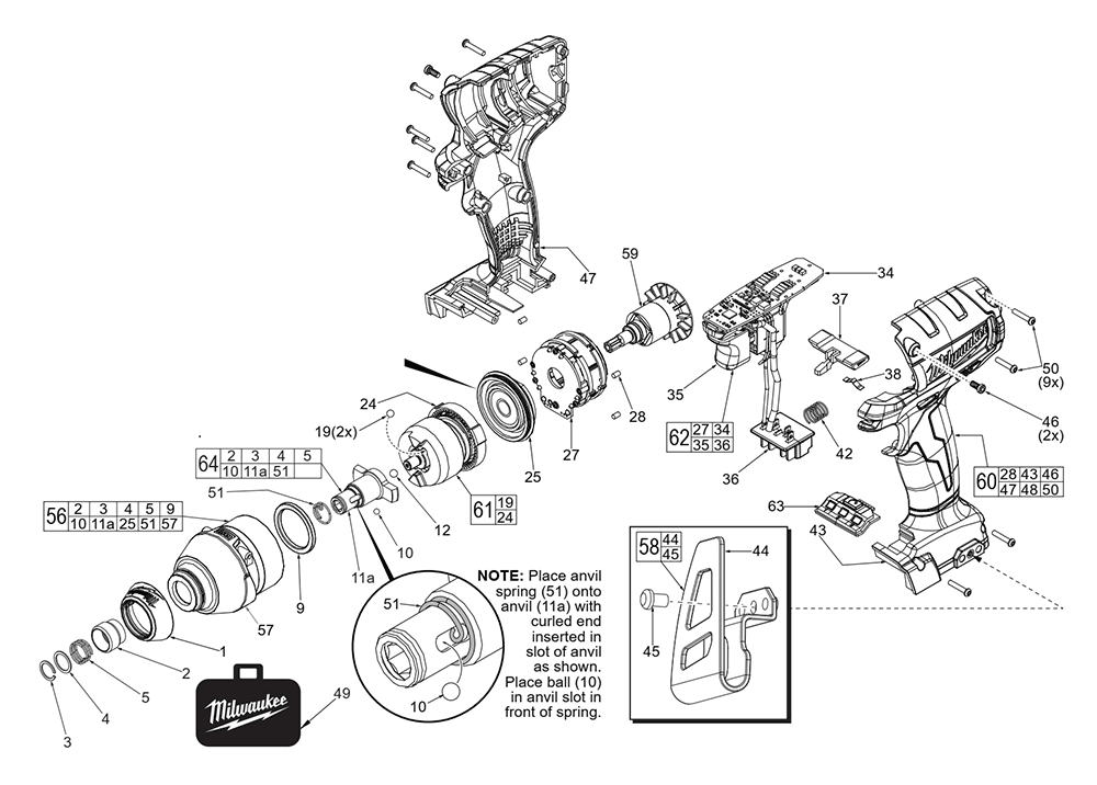 Fig-0 Diagram and Parts List for 2653-059 F20B Milwaukee Impact Driver