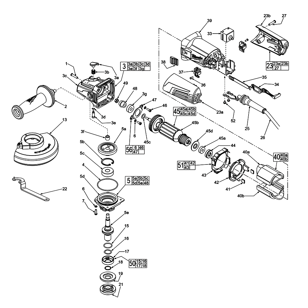 Fig-0 Diagram and Parts List for 6149-59A D11B Milwaukee Angle Grinder