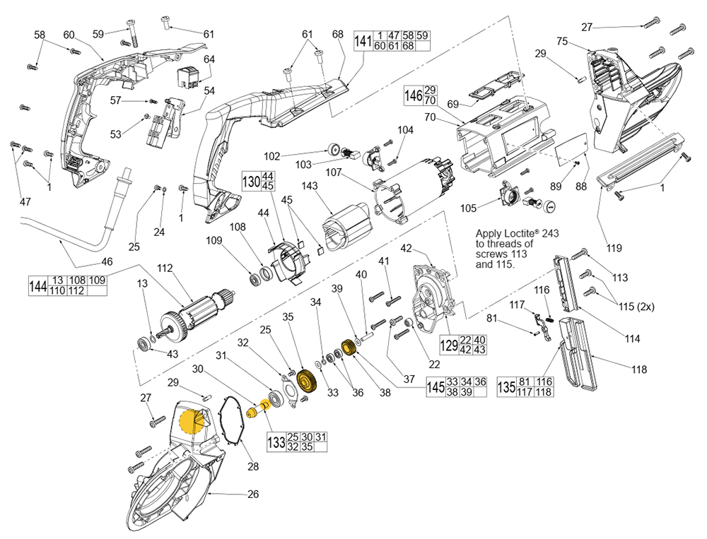 Fig-0 Diagram and Parts List for 6238-20 D52D Milwaukee Saw