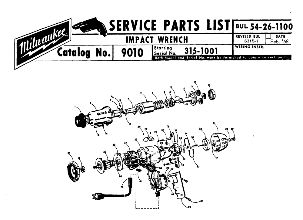 Fig-0 Diagram and Parts List for 9010 315-1001 Milwaukee Impact Driver
