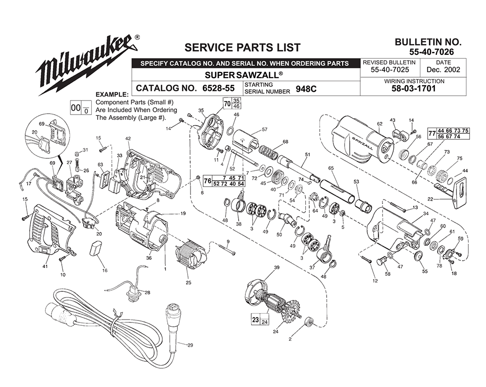 Fig-0 Diagram and Parts List for 6528-55 948C Milwaukee Saw