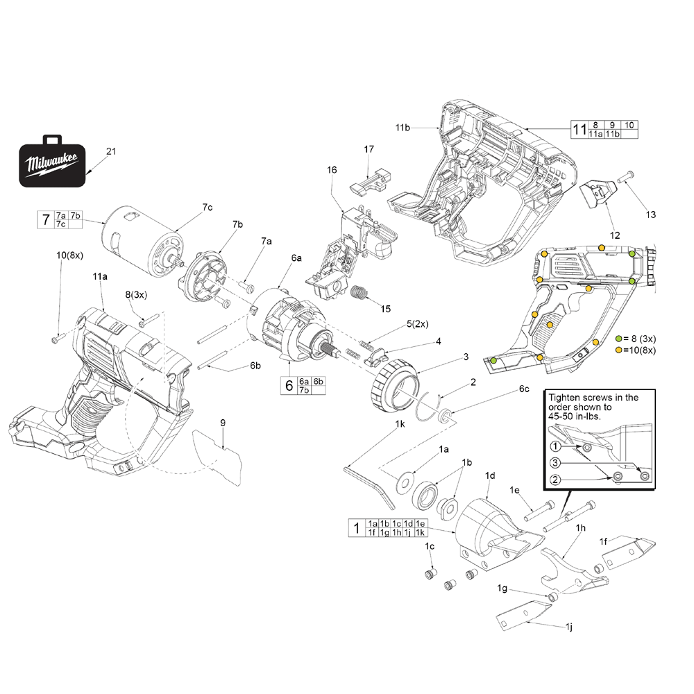 Fig-0 Diagram and Parts List for 2635-20 F86A Milwaukee Nibbler & Shears
