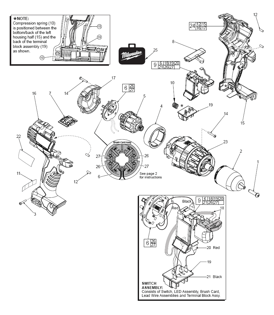 Fig-0 Diagram and Parts List for 2602-20  Milwaukee Cordless Drill
