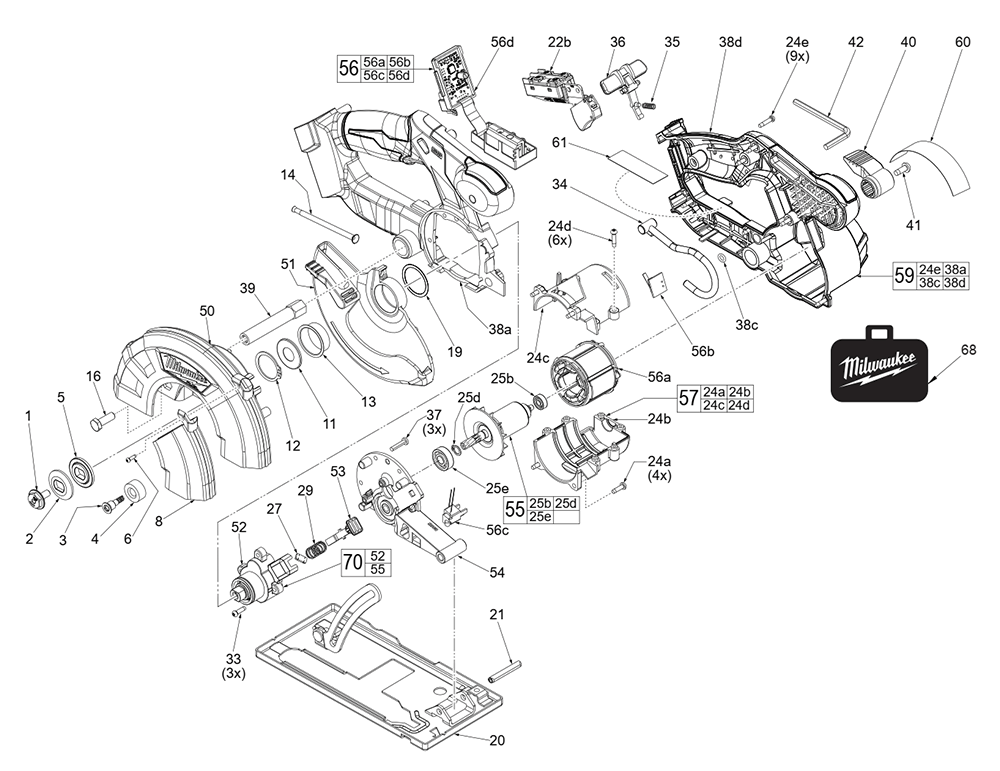 Fig-0 Diagram and Parts List for 2782-20 H87A Milwaukee Circular Saw