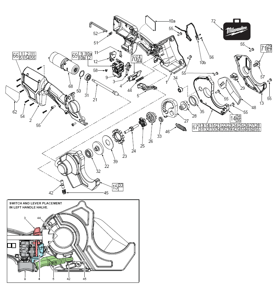 Fig-0 Diagram and Parts List for 2470-20  Milwaukee Nibbler & Shears