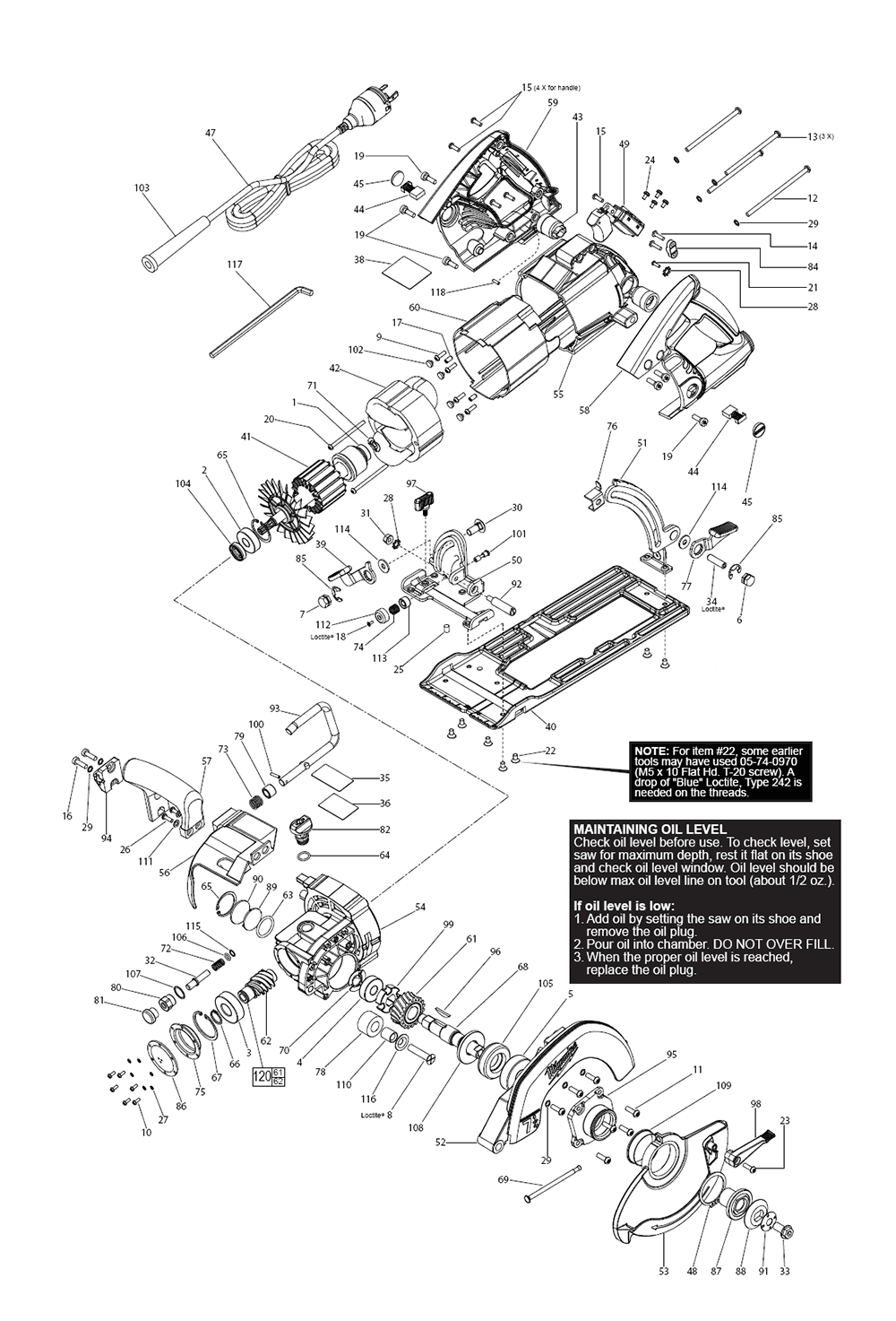 Fig-0 Diagram and Parts List for 6577-20 B21B Milwaukee Saw