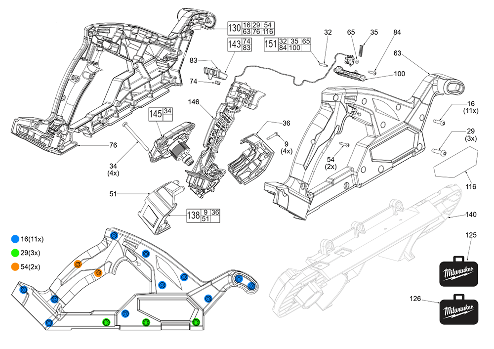 Fig-1 Diagram and Parts List for 2829S-20 L23B Milwaukee Band Saw