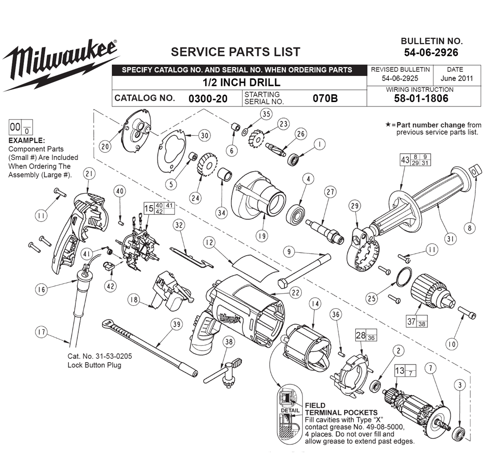 Fig-0 Diagram and Parts List for 0300-20 070B Milwaukee Electric Drill