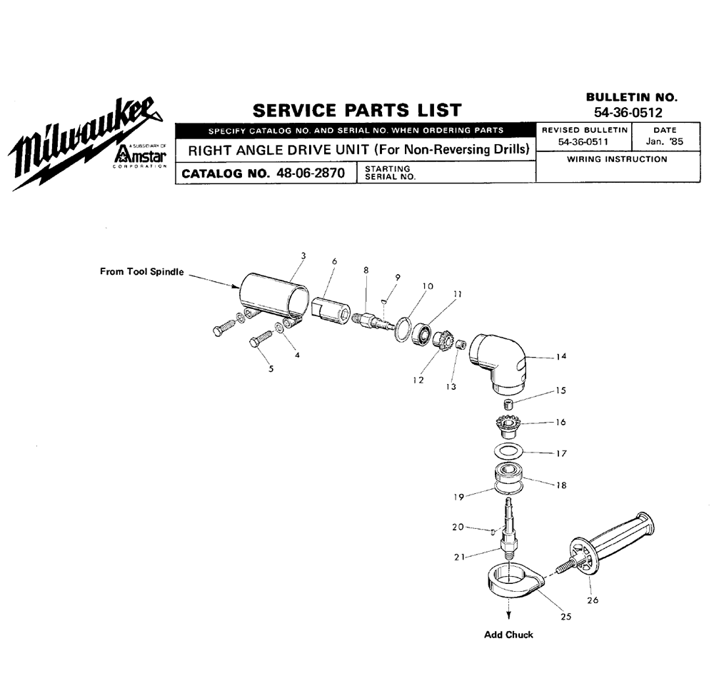 Fig-0 Diagram and Parts List for 48-06-2870  Milwaukee Drill
