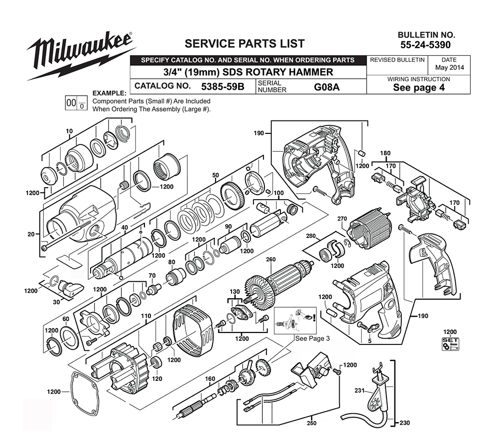 Fig-0 Diagram and Parts List for 5385-59B G08A Milwaukee Hammer Drill