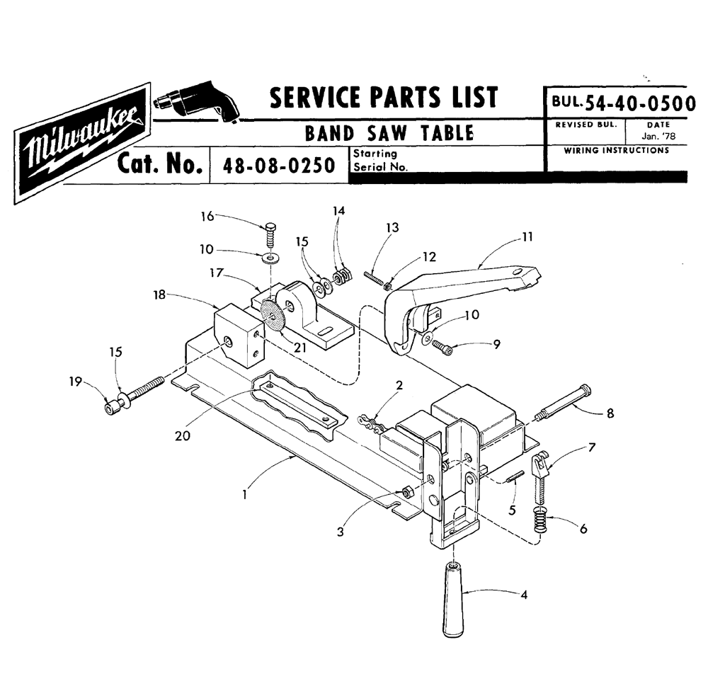 Fig-0 Diagram and Parts List for 48-08-0250  Milwaukee Band Saw