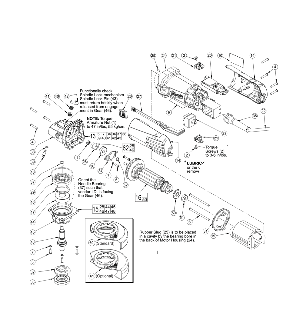 Fig-0 Diagram and Parts List for 6116-33 B64C Milwaukee Angle Grinder