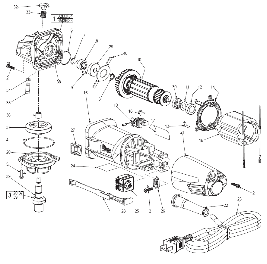 Fig-0 Diagram and Parts List for 6130-33  Milwaukee Angle Grinder