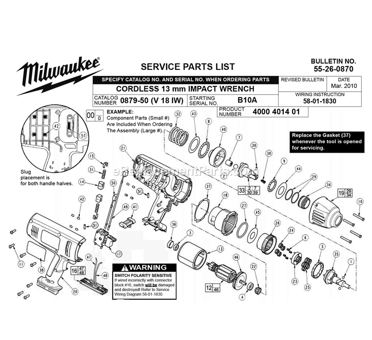 Page A Diagram and Parts List for 0879-50 B10A Milwaukee Wrench