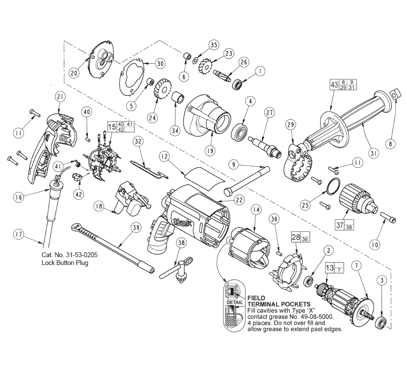 Fig-0 Diagram and Parts List for 0300-20  Milwaukee Electric Drill