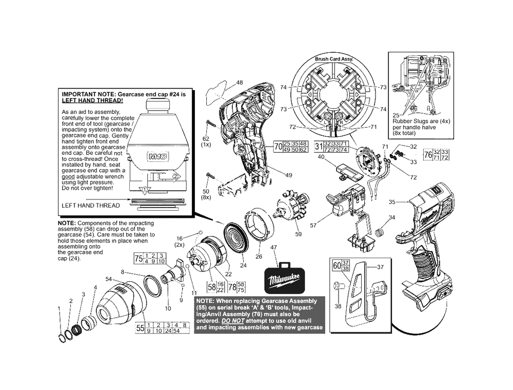 M18 1/4-Inch Hex Impact Driver - Single Speed Diagram and Parts List for 2656-22CT F26B Milwaukee Impact Driver