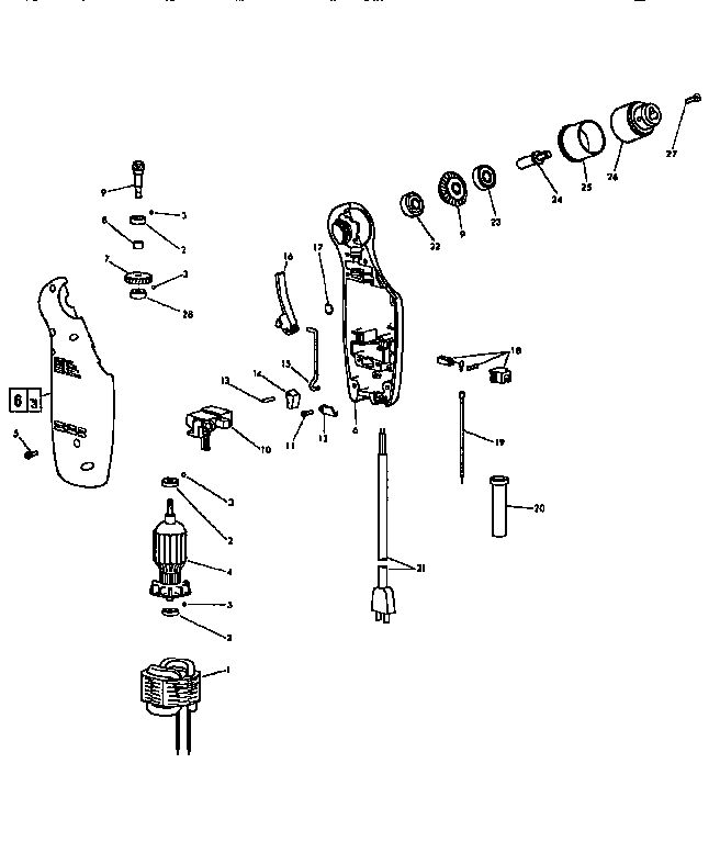 Unit Diagram and Parts List for 0375-1 TYPE C Milwaukee Electric Drill