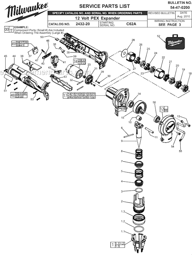 Page A Diagram and Parts List for 2432-20 C62A Milwaukee Miscellaneous
