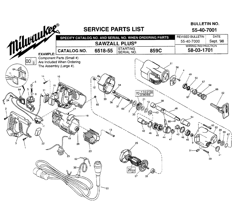 Fig-0 Diagram and Parts List for 6518-55 859C Milwaukee Reciprocating Saw