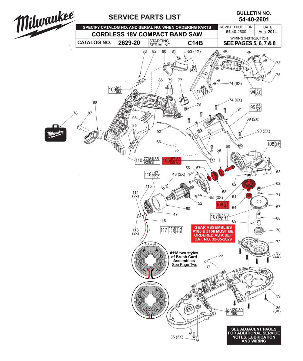 Fig-0 Diagram and Parts List for 2629-20 C14B Milwaukee Saw
