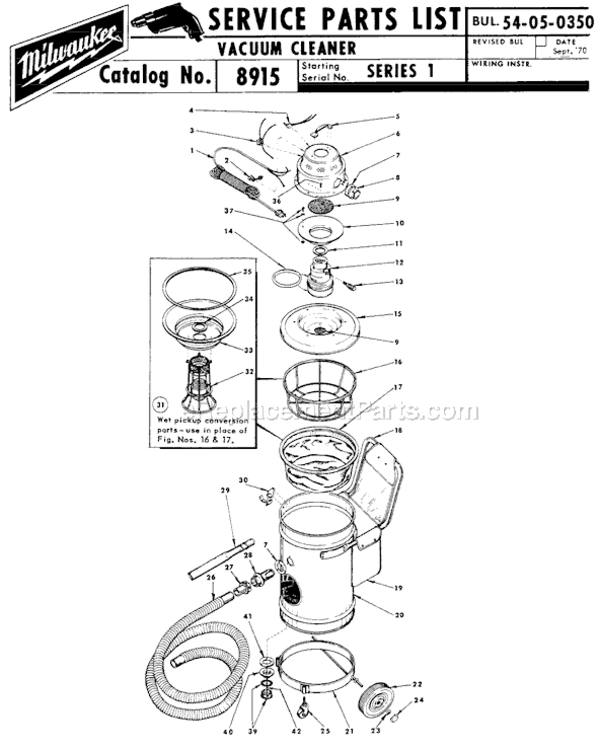 Page A Diagram and Parts List for 8915 SERIES 1 Milwaukee Utility Vacuum