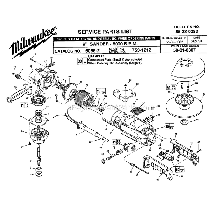 Page A Diagram and Parts List for 6066-2 753-1212 Milwaukee Sander Grinder