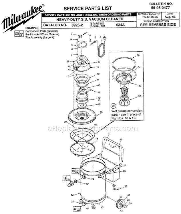 Page A Diagram and Parts List for 8925-2 SER 634A Milwaukee Utility Vacuum