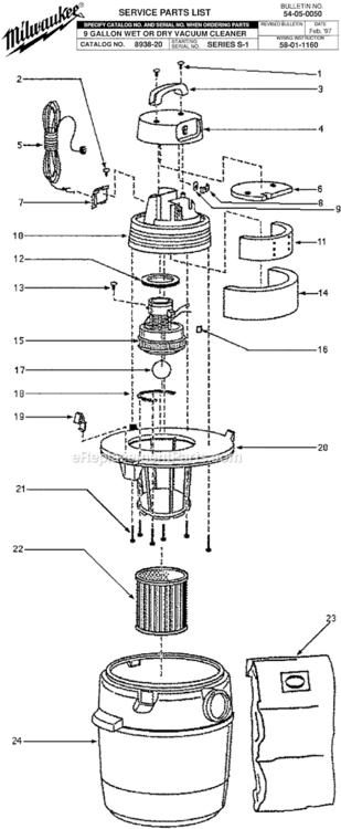 Page A Diagram and Parts List for 8938-20 SERIES S-1 Milwaukee Utility Vacuum