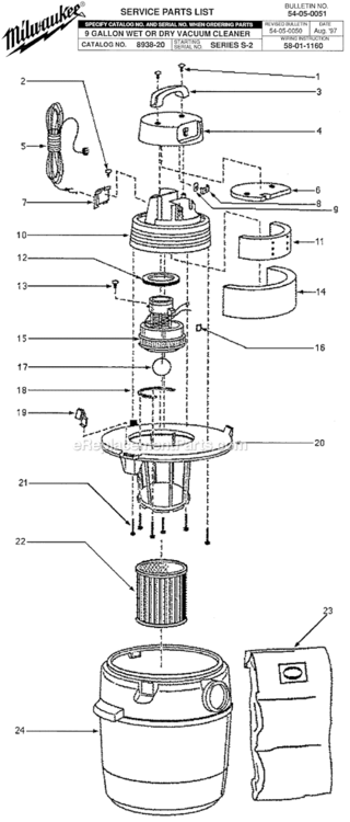 Page A Diagram and Parts List for 8938-20 SERIES S-2 Milwaukee Utility Vacuum