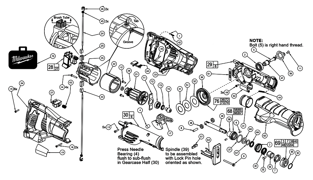 Fig-0 Diagram and Parts List for 2620-059 D41C Milwaukee Saw