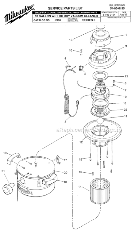 Page A Diagram and Parts List for 8950 SERIES 6 Milwaukee Utility Vacuum