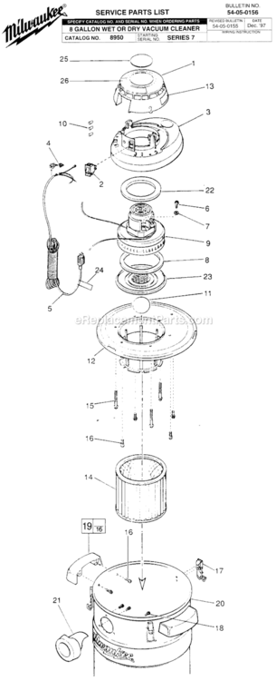 Page A Diagram and Parts List for 8950 SERIES 7 Milwaukee Utility Vacuum