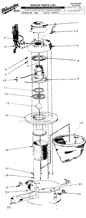 Page A Diagram and Parts List for 8955 SERIES 2 Milwaukee Utility Vacuum