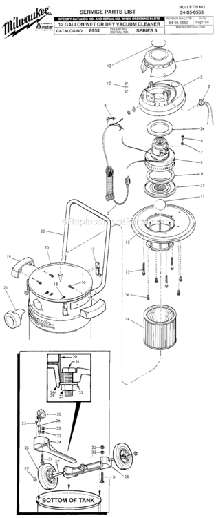 Page A Diagram and Parts List for 8955 SERIES 5 Milwaukee Utility Vacuum