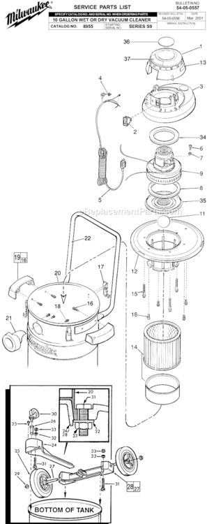 Page A Diagram and Parts List for 8955 SERIES S9 Milwaukee Utility Vacuum