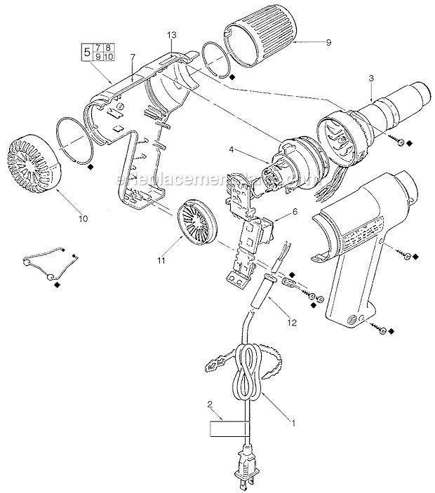Page A Diagram and Parts List for 8975 731-214520 Milwaukee Heat Gun