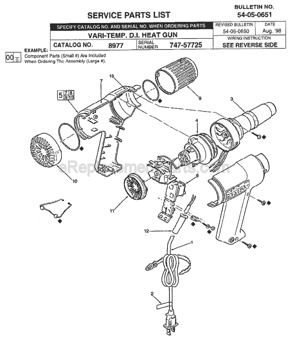 Page A Diagram and Parts List for 8977 SER 747-57725 Milwaukee Heat Gun